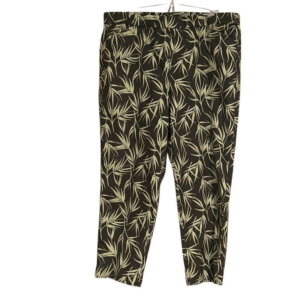 Lands' End Womens Olive Green Leaf Tropical Mid-Rise Chino Pants Ladies Size 16
